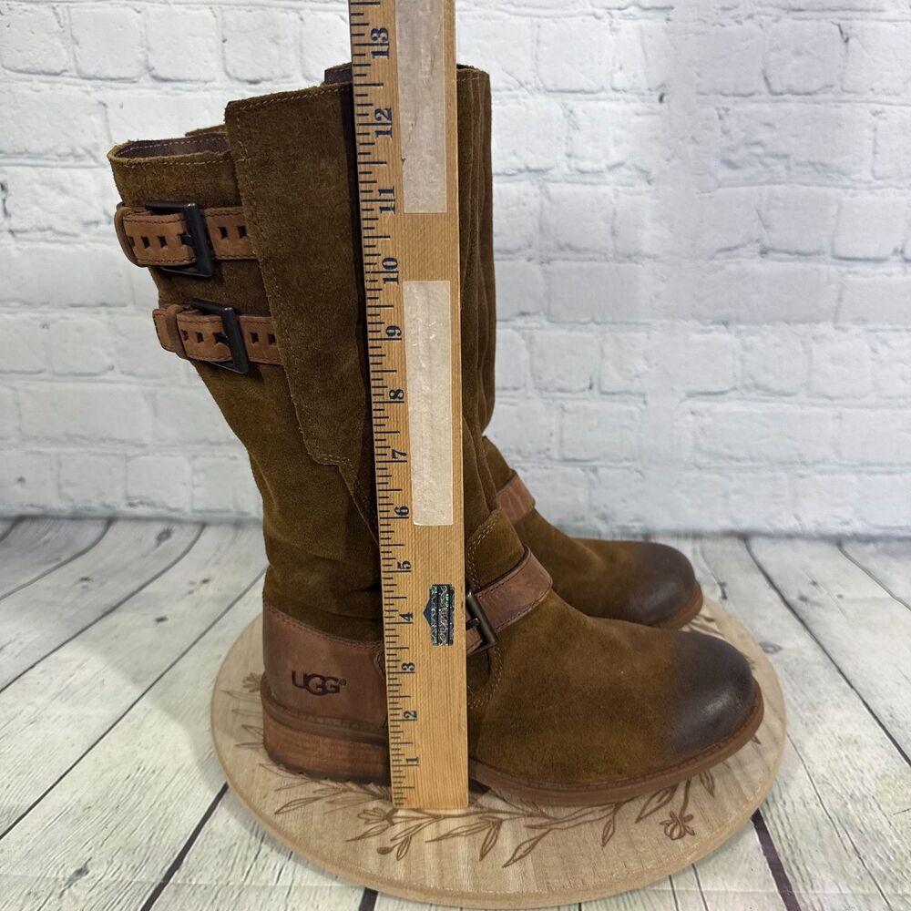 Ugg Australia Tall Boots Size 7.5 Everglade Leather Suede Buckle Distressed - Picture 11 of 12